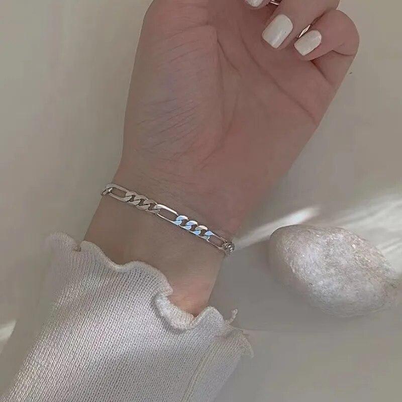 

S925 Серебро 4/6/8 мм Серебряный браслет-цепочка Фигаро для женщин и мужчин Модные свадебные украшения Подарки