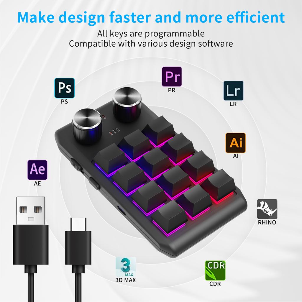 Wireless One Handed Gaming Keyboard Custom Macro Keyboard 12Key uwBT Red Switch HotSwappable for