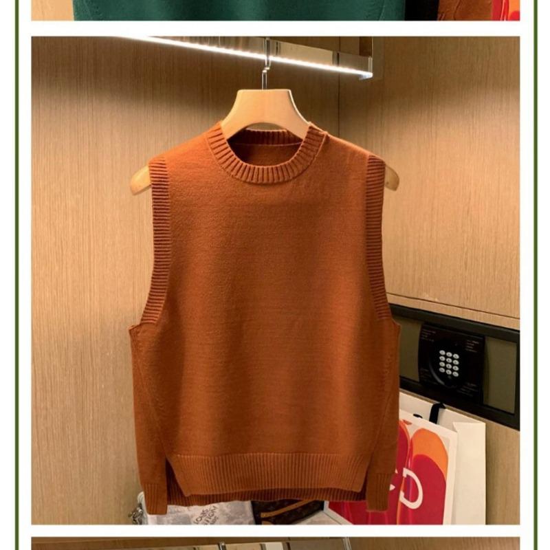 Men's Retro Solid Color Round Neck Sleeveless Sweater Vest in Euro-American Literary Style