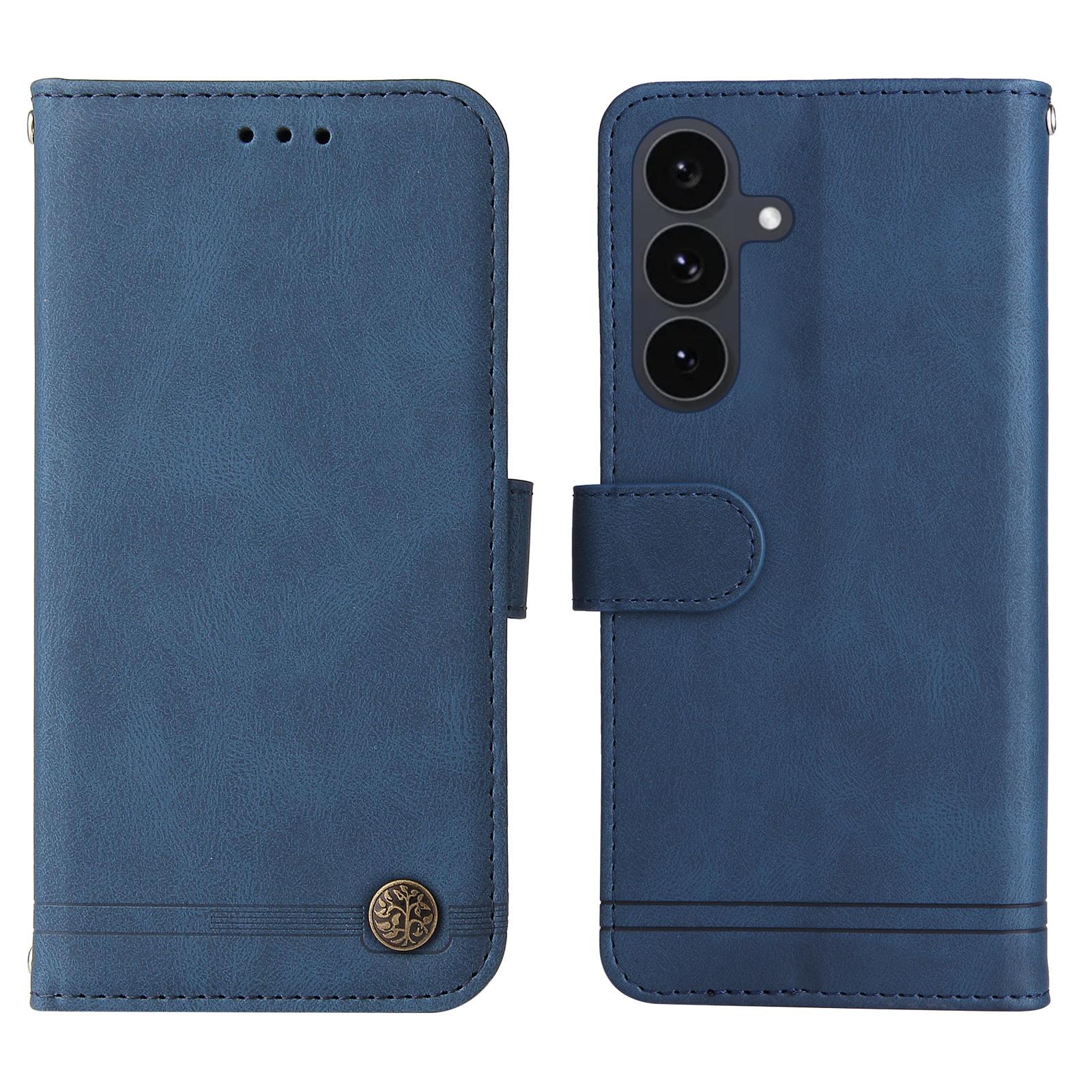 

For Samsung Galaxy S25 FE Leather Wallet Cases Skin Touch Phone Cover Stand with Strap Blue