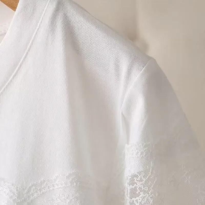 Design con Inserti in Pizzo per Donna Top alla Moda Largo Girocollo T-shirt Stylish a Maniche Corte