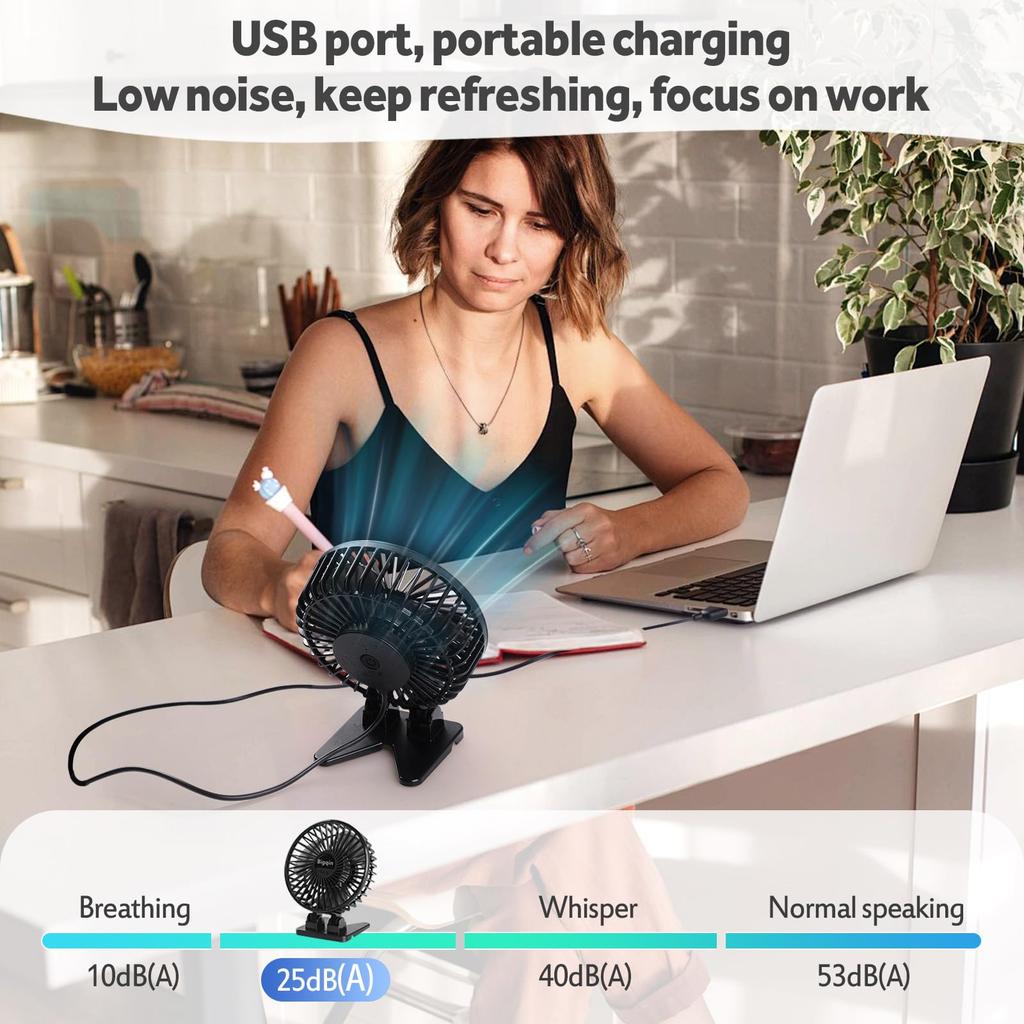 Bigqin Quiet Mini Foldable Desk Small But 3 Speed USB Adjustable for Living or Car Black Fan, Powerful, Settings, Powered, Angle, Office, Room, Room,