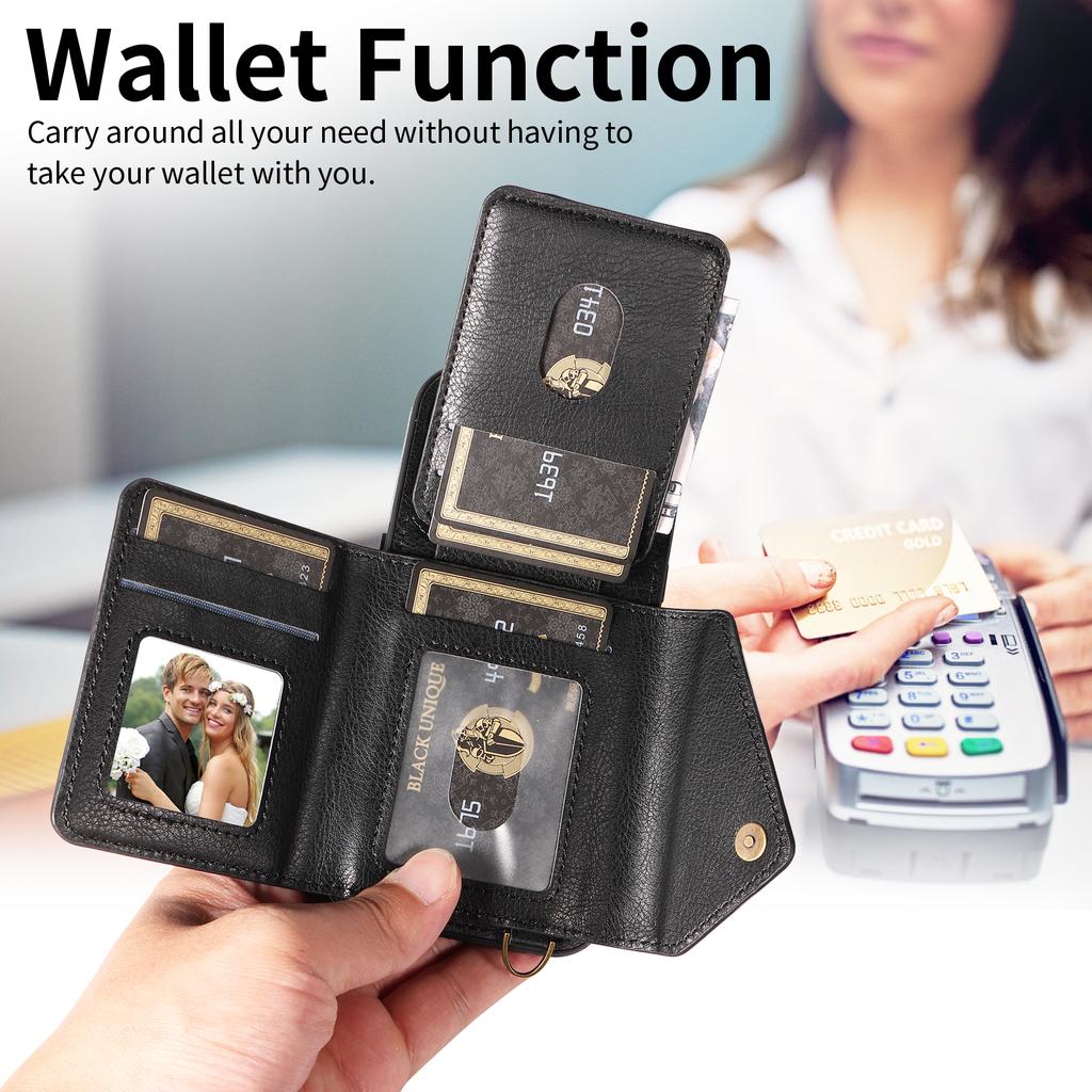 For iPhone 14 Series.for iPhone 14,14 Plus,14 Pro,14 Pro Max Shoulder Strap Rope Ring Bracket Design Card Holder Slots Lichee Pattern Cover Phone Case