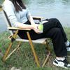 Wood Grain Camping Folding Chair Carbon Steel Durable Picnic Fishing Chair Comfortable Armrest Sturdy Kermit Chair Household Use