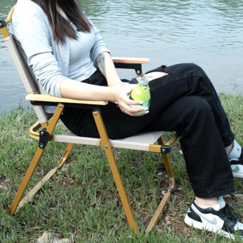 Wood Grain Camping Folding Chair Carbon Steel Durable Picnic Fishing Chair Comfortable Armrest Sturdy Kermit Chair Household Use
