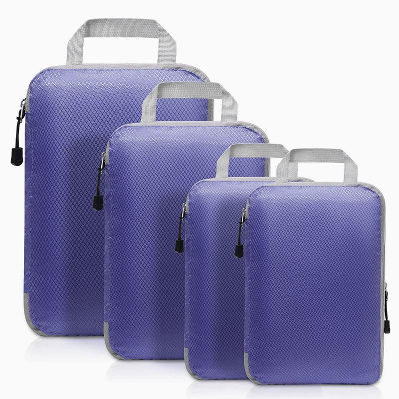 Four-Piece Compression Travel Storage Bag Set for Clothes, Toiletries, Digital Gear, and More