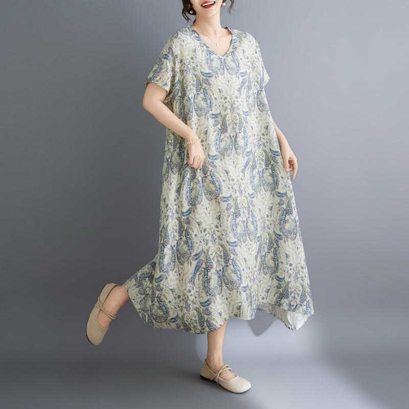 DIMANAF New 2026 Women Plus Size Summer Beach Long Dress Sundress Loose Casual Maxi Lady Floral Vintage Print Dress