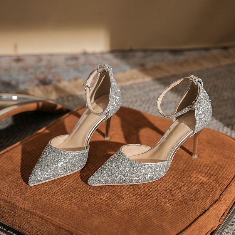 

stiletto high heels soft sole not tired feet pointed French shallow mouth single shoes women 2025 new spring and autumn fairy evening shoes 40