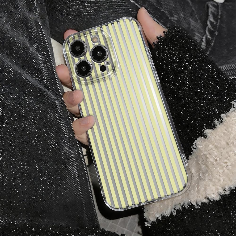 

Phone Case For iPhone 17 Pro Max 16 15 14 13 12 11 Mini XS X XR 15 16 Plus 17 Air Minimalist Yellow White Stripe Clear Cover iPhone 12 mini