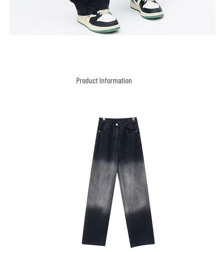 Pear-Shaped Gradient Tencel Straight Jeans: High-Waist, Wide-Leg, Plus-Size, Summer Ice Silk Mopping Pants for Women