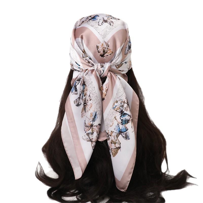 Korean Version of Butterfly Imitation Silk, High-end Large Square Scarf, Silk Scarf, Printed Shawl, Versatile Scarf, Sunscreen Scarf, Headscarf, Scar
