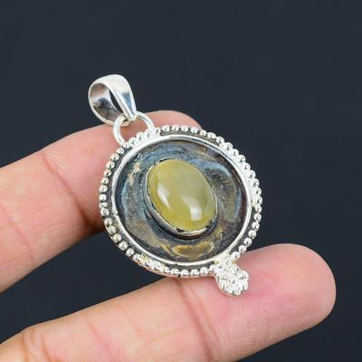 Daughters Day Deal 925 Silver Oval Moss Prehnite Stone Mother Pendant Jewelry