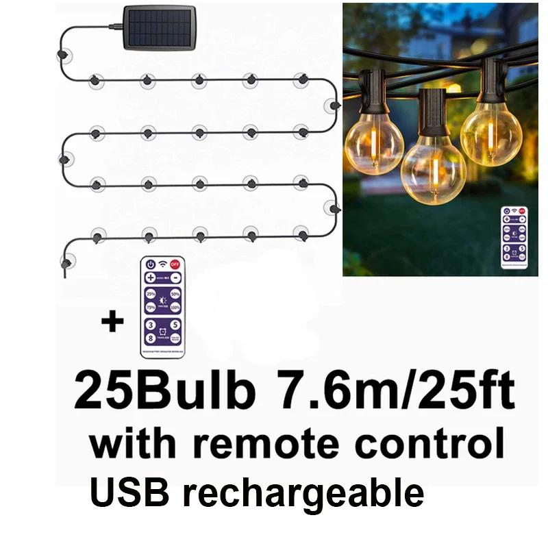 Outdoor G40 Solar String Light 50 Bulbs Wedding Christmas Decoration  2025 Garden Lights Street Garland Camping Fairy Lights