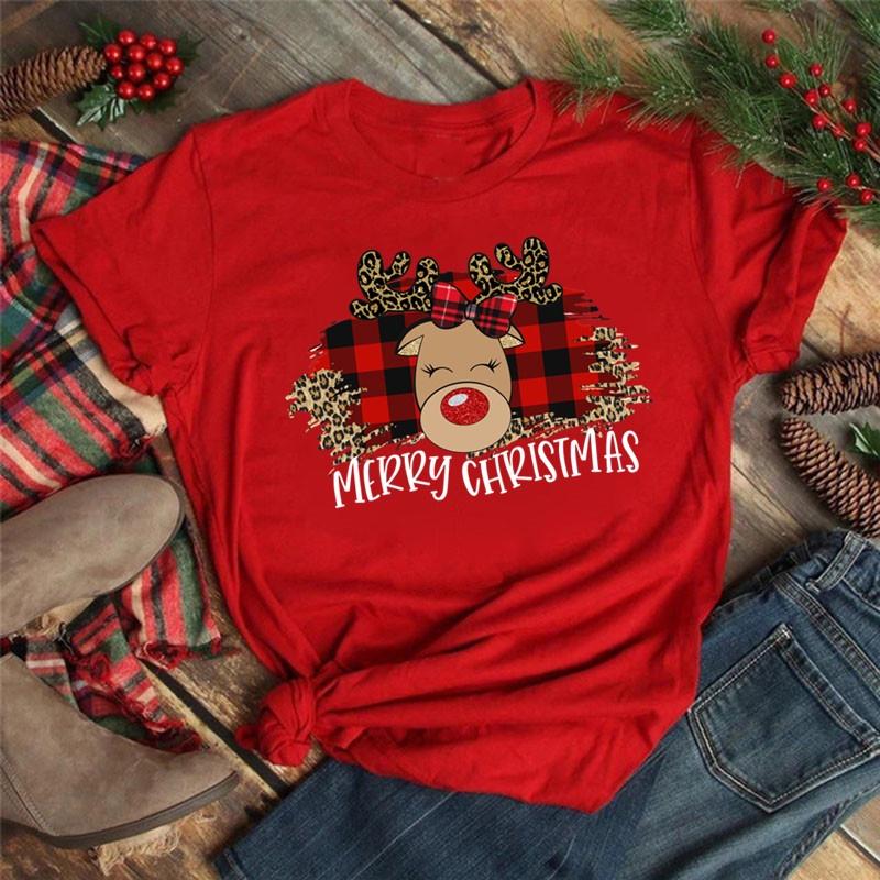 

Женская новогодняя одежда Клетчатая елка Красная футболка Женская футболка M
