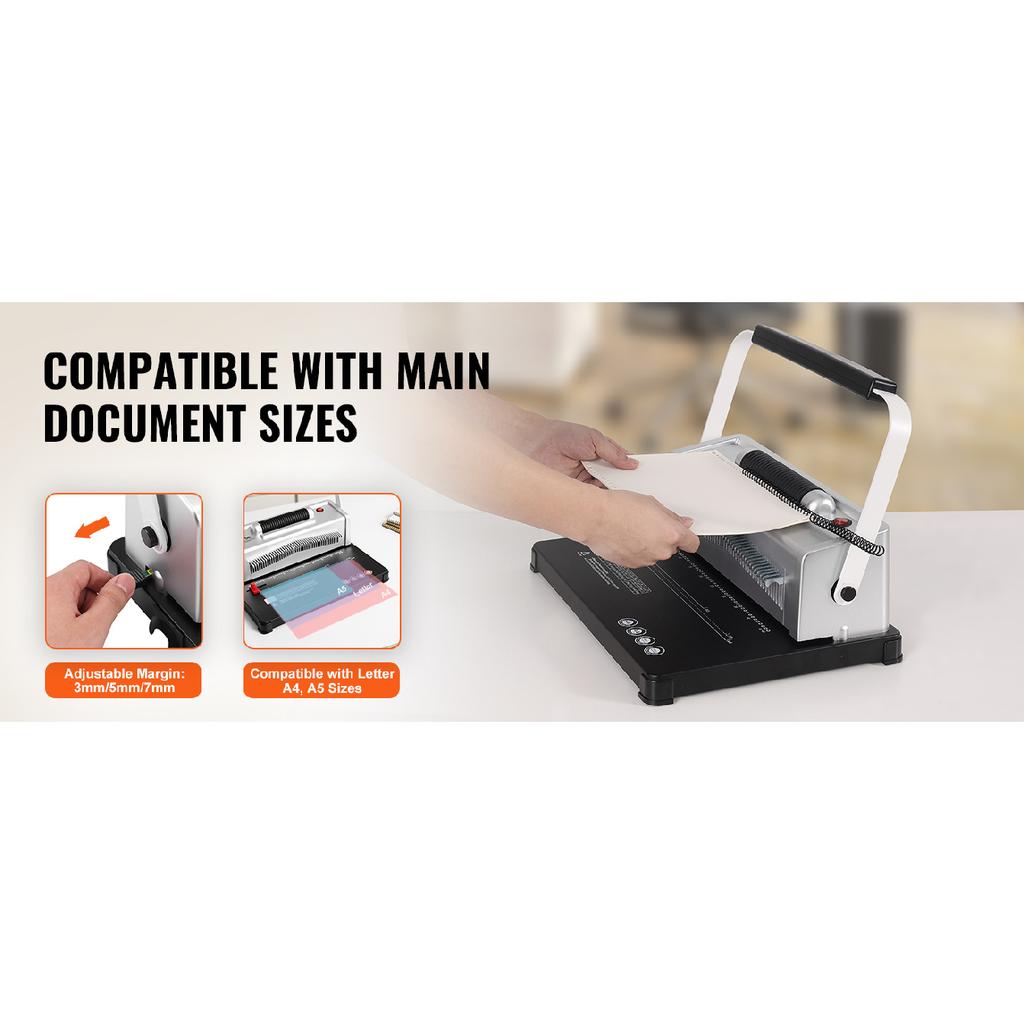SucceBuy Coil Spiral Binding Machine Manual Book Maker 34-Holes Binding 120 Sheets Punch Binder W/ Adjustable Coil Binding Spine