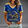 Casual V-hals T-shirt met korte raglanmouwen en rugbyprint voor dames