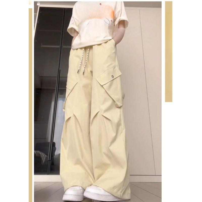 

Женские брюки палаццо с несколькими карманами, декоративные повседневные брюки, американские ретро-брюки на шнурке для женщин XXL жёлтый