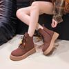 Women Thick Heel Boots Spring Autumn Quality Nubuck Cow Suede Round Toe Handmade Retro Chunky Platform Ankle Boots Lady