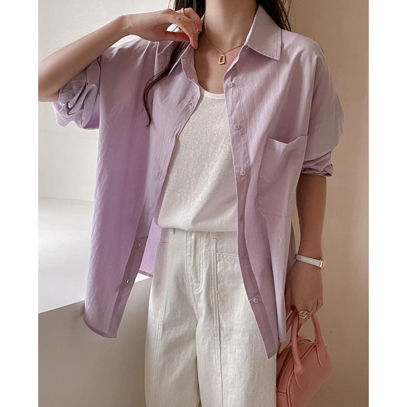 Spring Autumn Polo-neck Solid Casual Fashion Shirt Women Long Sleeve Single Breasted Cotton Blouse Cardigan Top