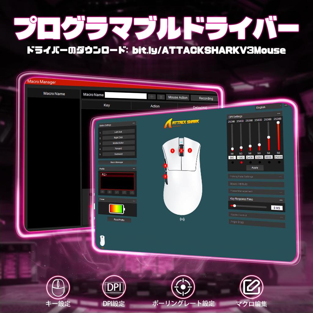 ATTACK SHARK V3 Lightweight 62g Wireless Gaming Wired and Wireless Connection BK52820 PAW3311 Optical 100 Durability 7 Programmable 1000Hz Polling