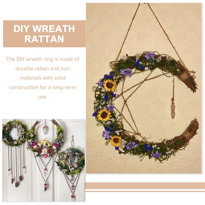 2 Stück Weinrebenkranz DIY Kranz Zubehör Mondförmiger Rattan Natürliche Handgefertigte Geflochtene Ringe Rahmen Für Basteln DIY Blumengeschäft Dekoration