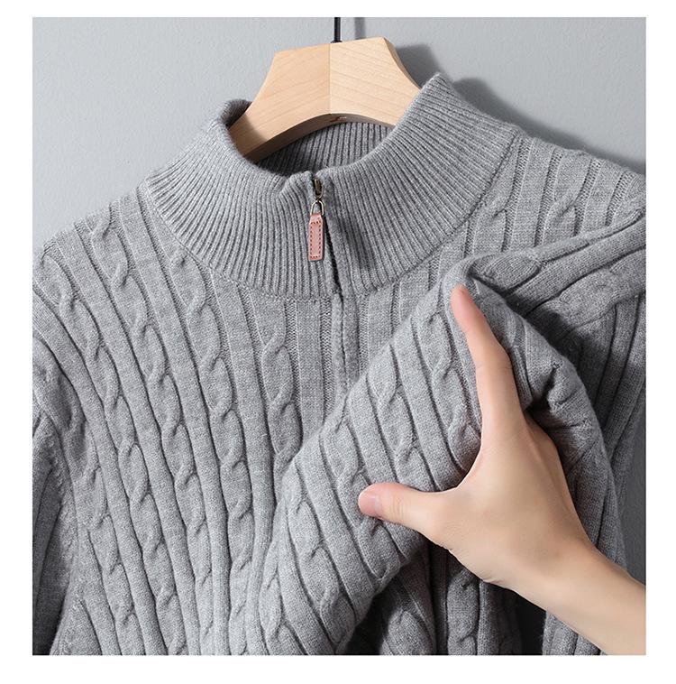 2024 Winter Men's Wool Sweater: Solid Color Jacquard Knit, Warm Thickened Half-Zip