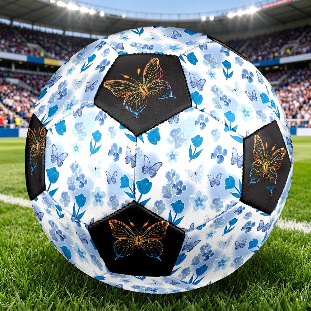 1PC Blue Floral Butterfly Flame Artwork Soccer Ball Size 5 Football Machine Sewn Indoor/Outdoor Universal Football Gift W69