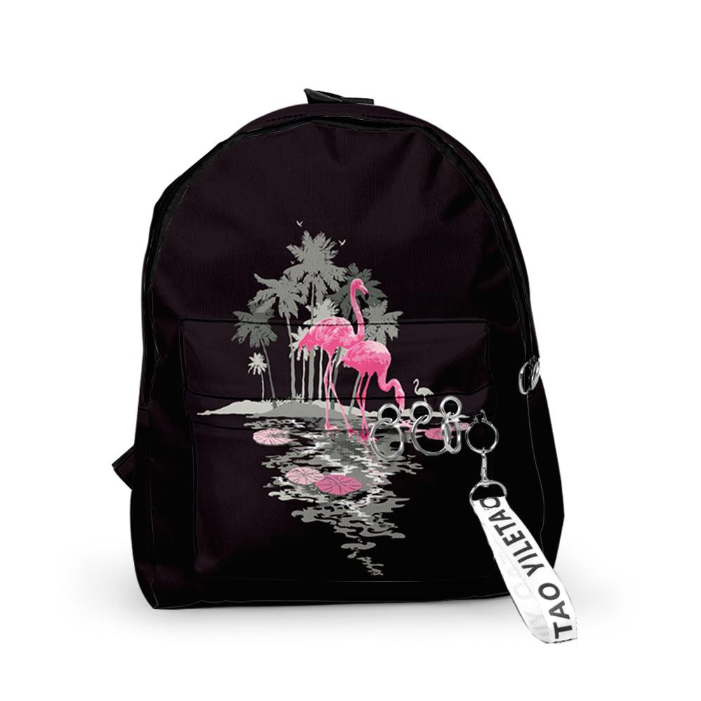 Classic Novelty Cool Flamingo Backpacks Boys/Girls pupil School Bags 3D Print Keychains Oxford Waterproof Cute Small Backpacks
