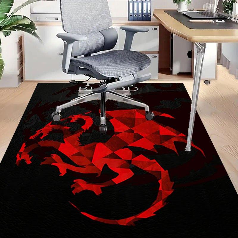 1pc Fire and Blood Office Carpet Chair Mats, Home Decor Mat Fantasy Theme Mat Durable Mat, Dragon Decor,Suitable for fantasy theme lovers