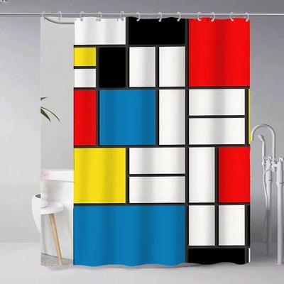 Abstract Art Shower Curtain Machine Washable All Season Waterproof Privacy Protection Geometric Design Modern Easy To Clean