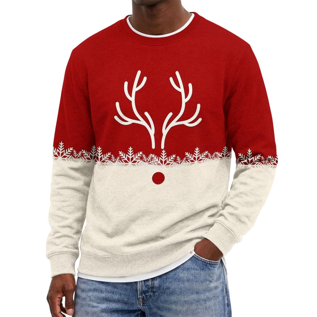 Men's Christmas Neck Pullover Sweatshirt - Hoodless Long Sleeve Holiday Top