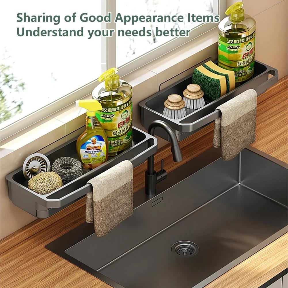 Kitchen Sink Organizer Drain Rack Self-draining Shelf Sponge Holder Dishcloth Faut Storage Soap Drainer Kitchen Acssories