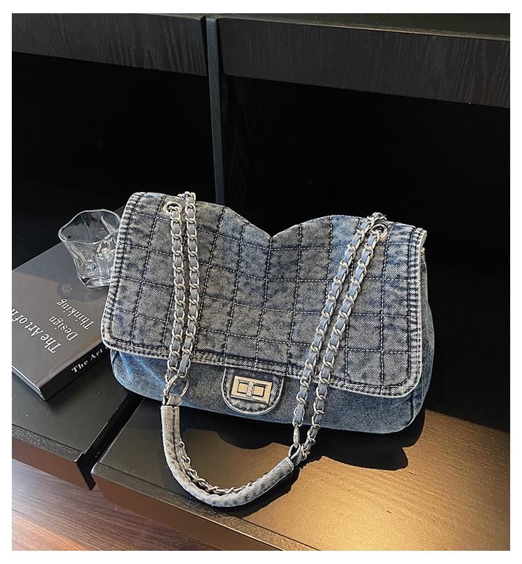 Geantă Tote de Umăr cu Lanț din Denim de Capacitate Mare pentru Femei, Geantă de Mână de Navetă High-End 2025