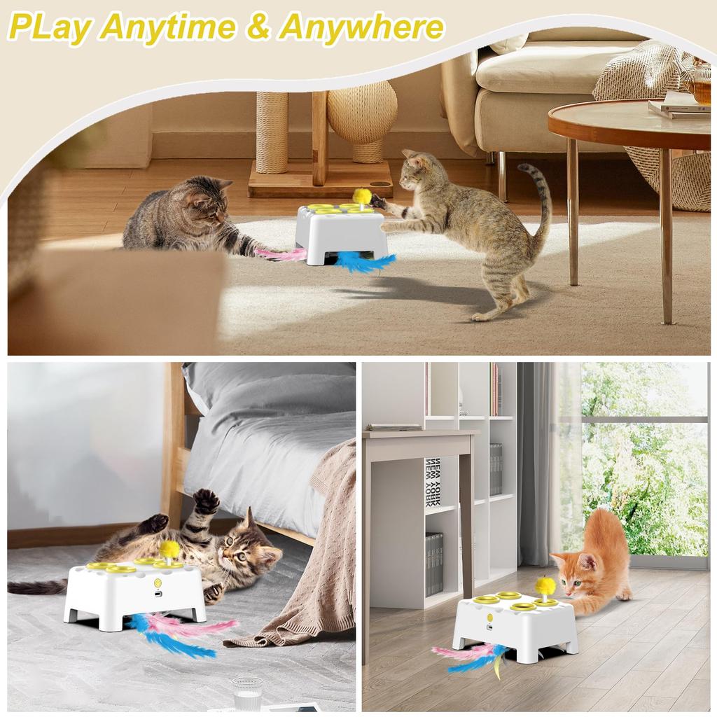 Whack A Mole Automatic Pop-Up Rechargeable Cat Toy - Interactive Play for Kittens & Cats