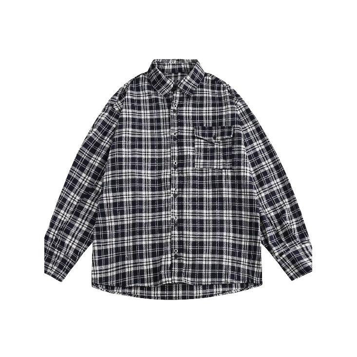 2024 Plaid Long Sleeve Shirt Japanese Hong Kong Style Ins Loose Shirt Boys Summer Trendy Versatile Casual Coat
