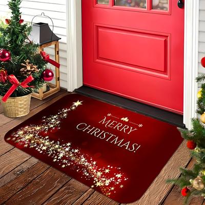 Christmas Welcome Carpet Red Background Stars Snowflakes Entrance Hall Living Room Holiday Decoration