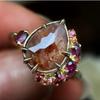 Ins Fashion Vintage Women's Ring, Alloy Inlaid Tourmaline Color Gemstone Creative Jewelry