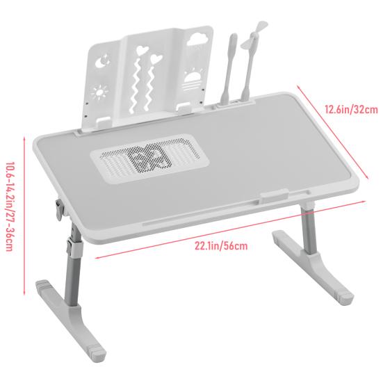 Laptop Lap Desk, Laptop Bed Tray Table, Adjustable Lap Desk with Light Fan, Folding Laptop Desk for Bed with USB, Bed Desk with Storage Drawer