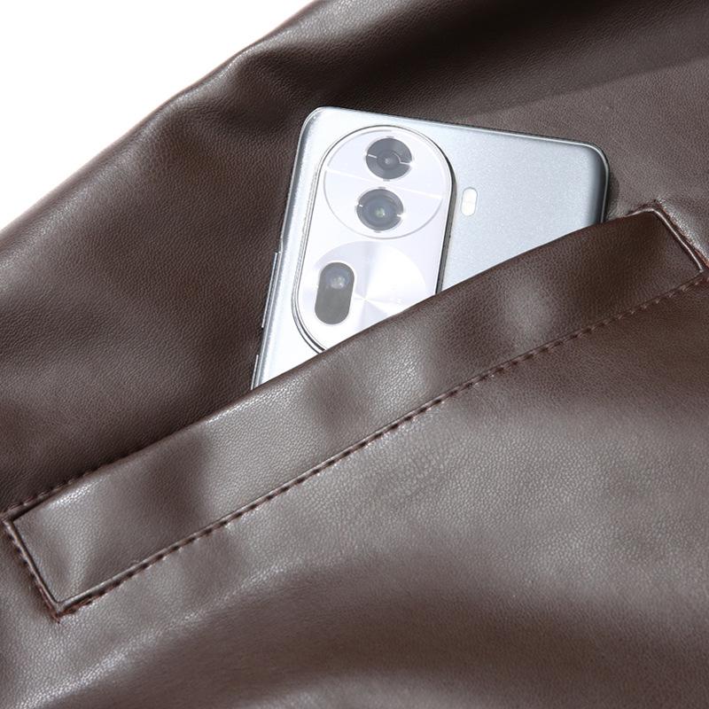 Men's Stand Collar Motorcycle Leather Jacket - Spring/Autumn, Casual & Stylish for Teens and Adults.