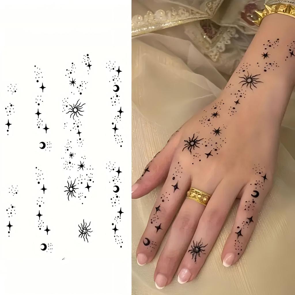 1 Sheet Crescent Sun Chain Temporary Tattoos For Women Hands Neck, Fake Tattoo Stickers Waterproof Long Lasting Realistic Tatoos