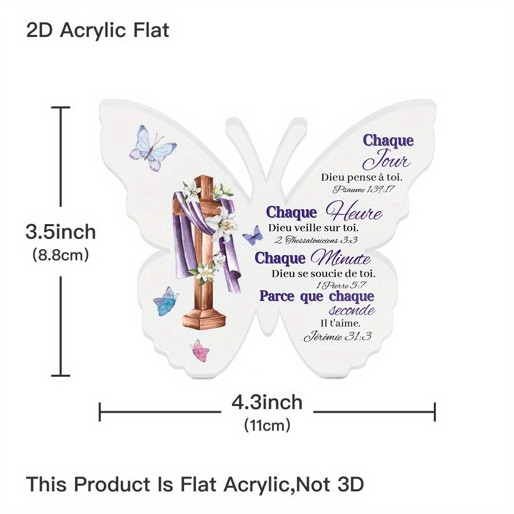 French Butterfly-Shaped Acrylic Sign with 'Every Day God Thinks of You' Psalm 139:17 - Purple & Blue Floral Design, Contemporary Farmhouse Decor