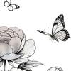 Large Peony Window Cling Sketch Style Flower Butterfly Window Decal Removable Static Glass Door Window Sticker for Bedroom Living Room Kitchen