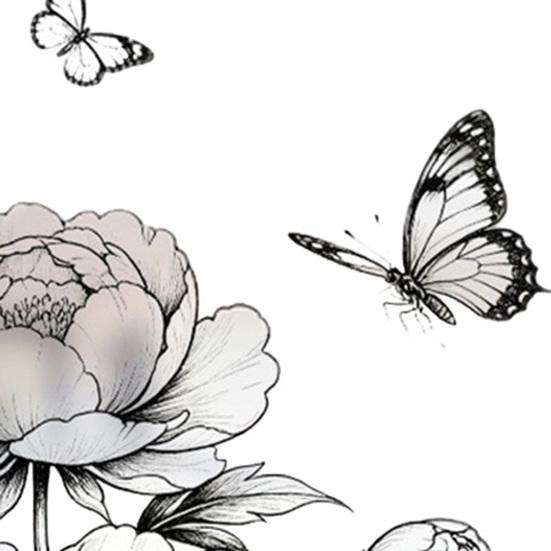 Large Peony Window Cling Sketch Style Flower Butterfly Window Decal Removable Static Glass Door Window Sticker for Bedroom Living Room Kitchen