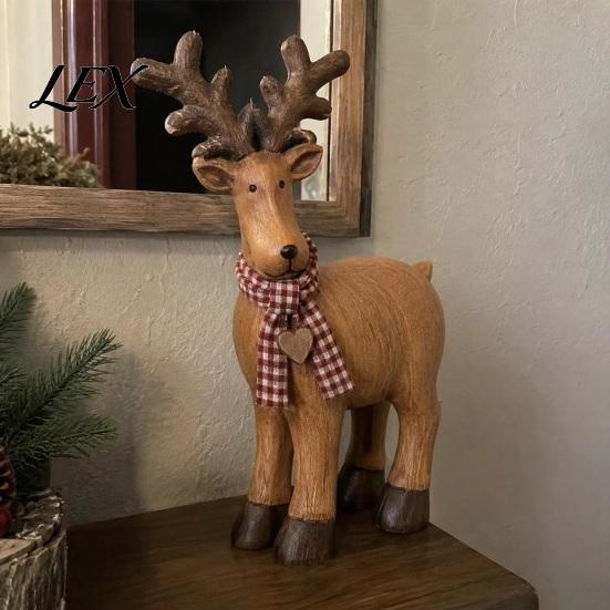 Small Wildlife Sculptures for Shelves Rustic Elk Ornament, Handcrafted Resin Deer Figurine, Decorative Pastoral Home Accents Mantels Sculpture