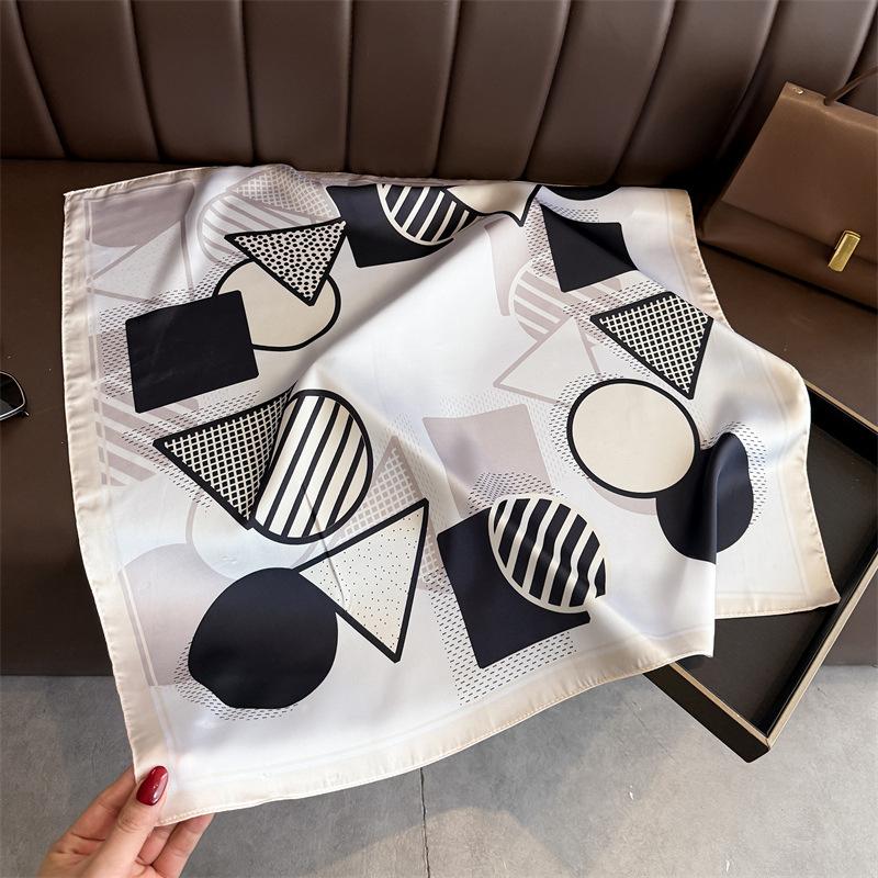 New Color-Block Printed Scarf Luxury Soft Satin Stylish Versatile Neck Scarf For Women Hairbands Headscarf Bandana