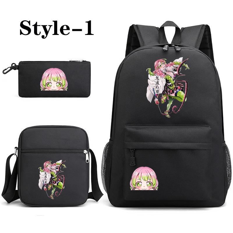 Cute Kanroji Mitsuri 3-Piece Backpack New Anime Kanroji Mitsuri Backpack Shoulder Bag Pencil Bag School 3-Piece Backpack