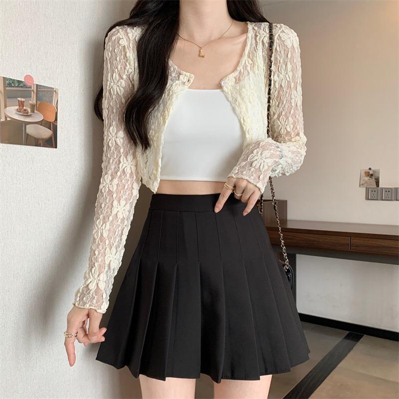 

Модные облегающие элегантные женские кружевные блузки, винтажные круглые рубашки с длинным рукавом Nedk, солнцезащитные рубашки для женщин, однотонные милые шикарные укороченные топы, женская одежда 26126 One size бежевый