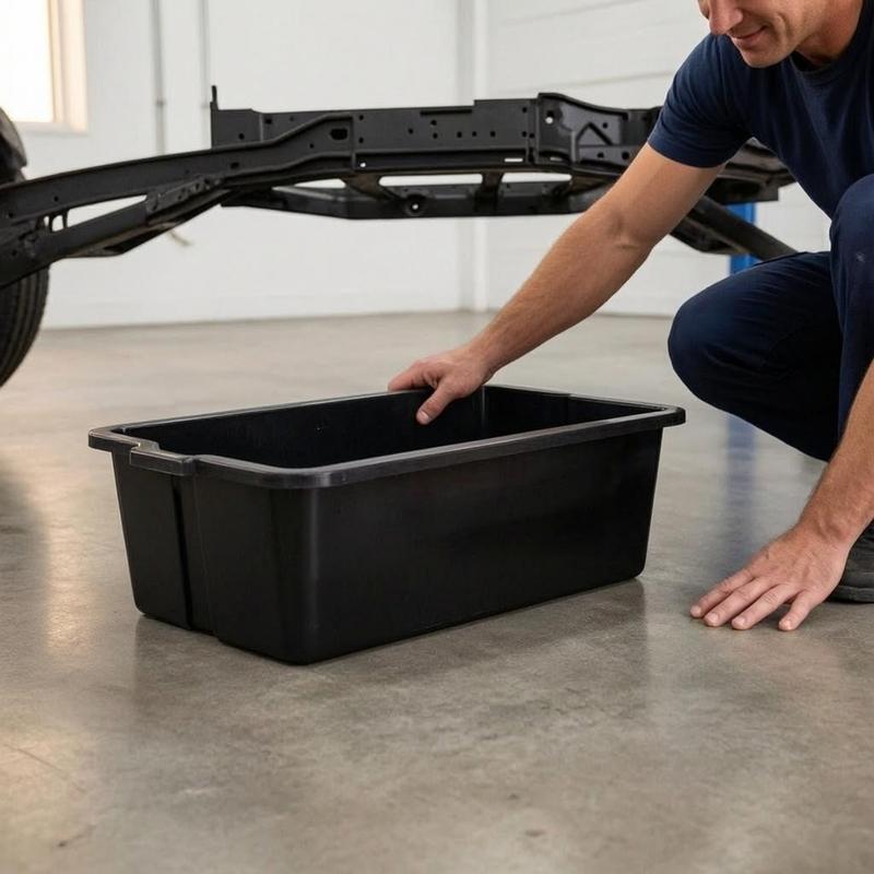 Oil Drain Pan Pouring Spout Parts Cleaning Pan Auto Maintenance Molded Garage Supply Black for Mechanics