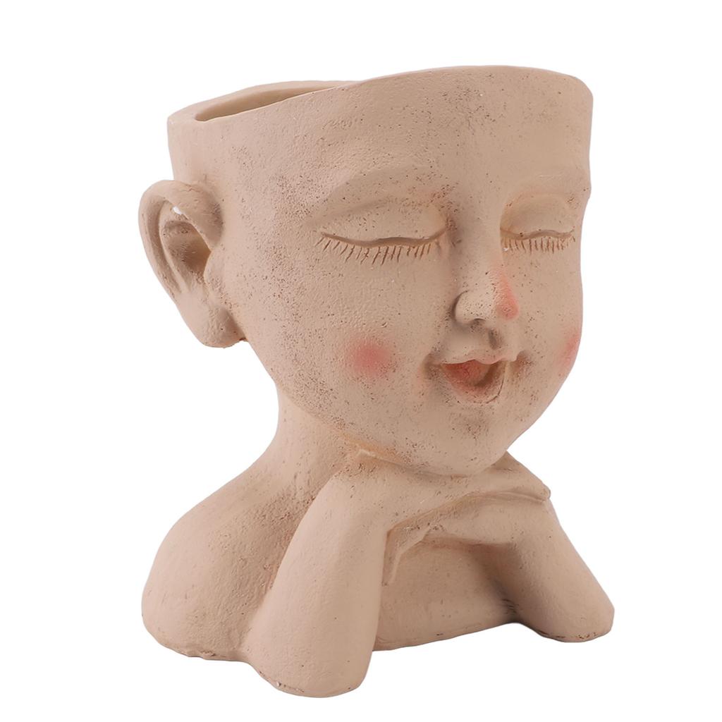 Men Face Flower Pot Hand Painting Resin Men Head Flowerpot Decorative Funny Succulent Flowerpot with Drain Hole for