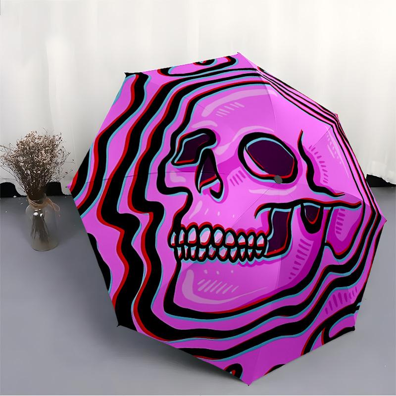 1pc Skull Waves Fashionable Automatic Opening/Closing Folding Umbrella with 8 Bones, Windproof Portable, Daily Use087